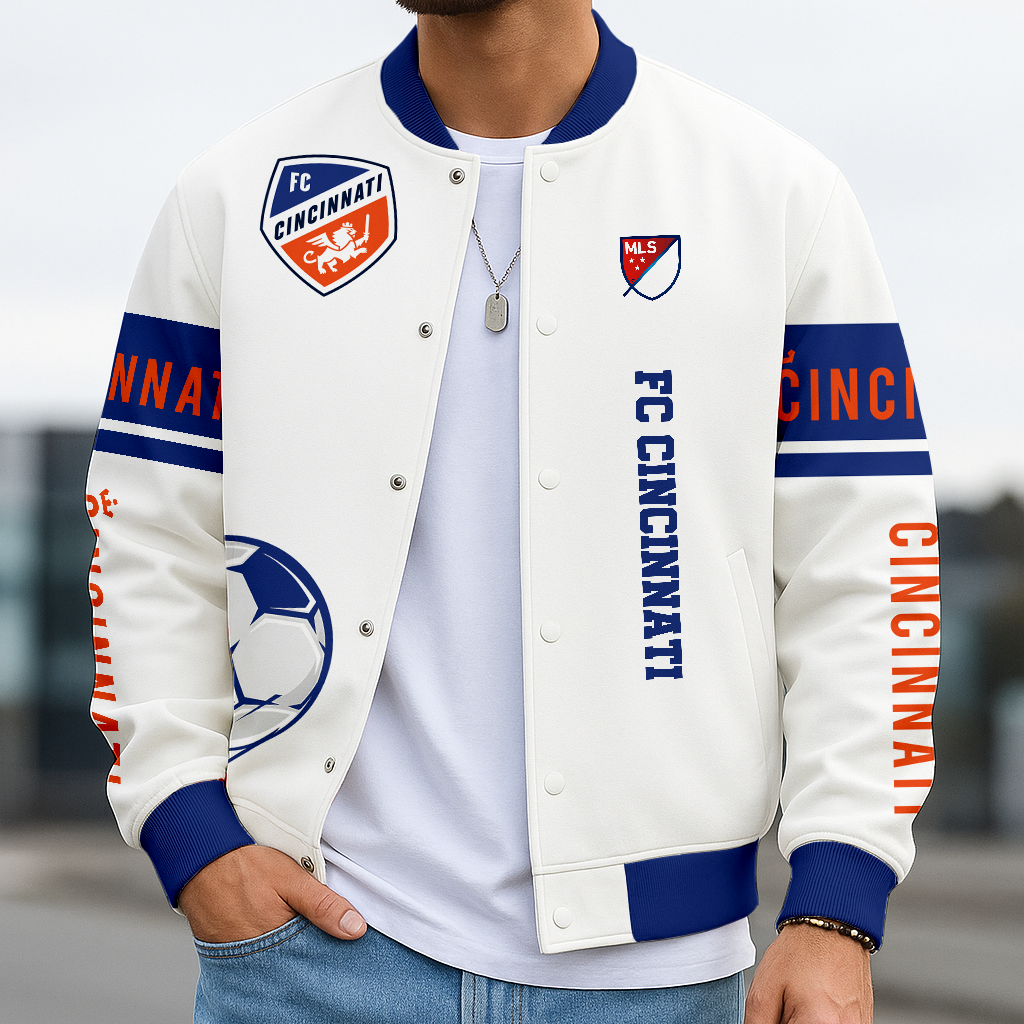 TOP SELLING - NEW CUSTOMIZED MLS05 FCC FC CINCINNATI SATIN VARSITY & BASEBALL JACKET
