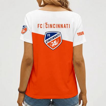 [FAN EXCLUSIVE] NEW CUSTOMIZED MLS05 FCC FC CINCINNATI V-NECK FEMALE SHIRT