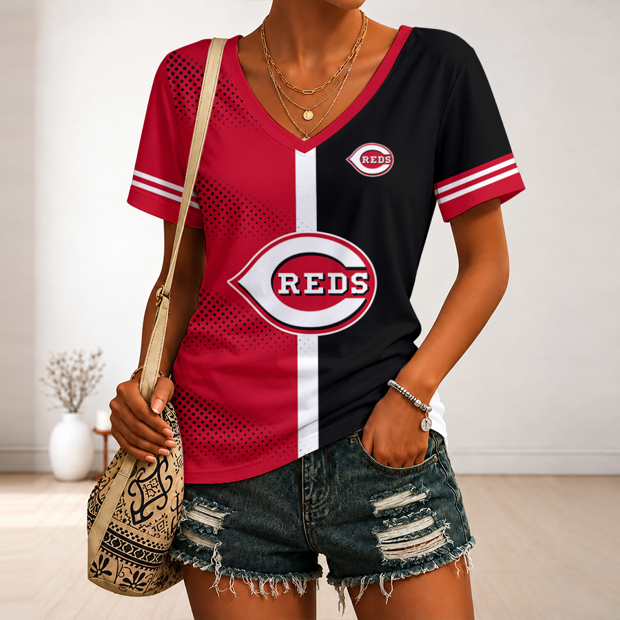LIMITED EDITION - NEW CUSTOMIZED MLB05 CRS CINCINNATI REDS V-NECK FEMALE SHIRT