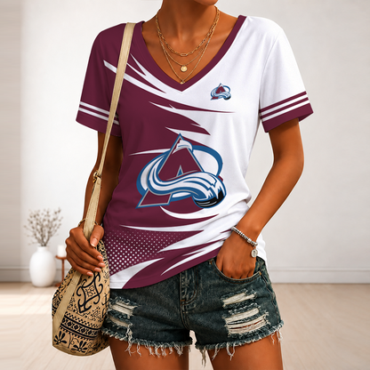 [SUPER SALE] NEW CUSTOMIZED NHL05 CAL COLORADO AVALANCHE V-NECK FEMALE SHIRT