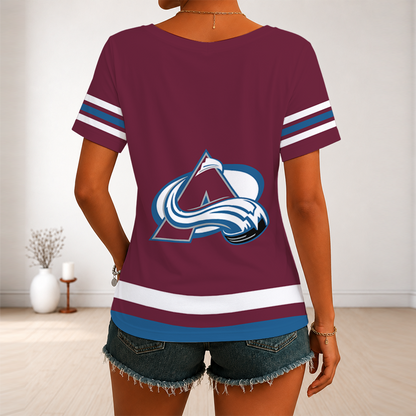 [SUPER SALE] NEW CUSTOMIZED NHL05 CAL COLORADO AVALANCHE V-NECK FEMALE SHIRT
