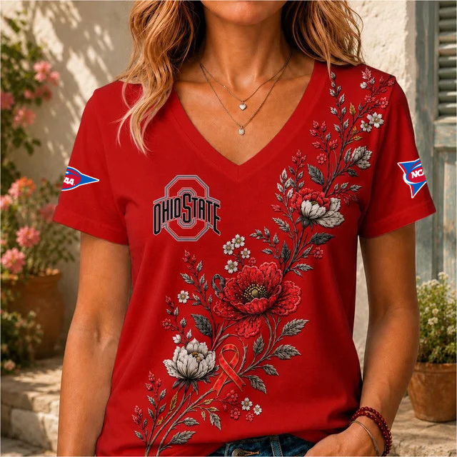 ELITE EDITION - NEW CUSTOMIZED NCAA FBS05 OSB OHIO STATE BUCKEYES V-NECK FEMALE SHIRT