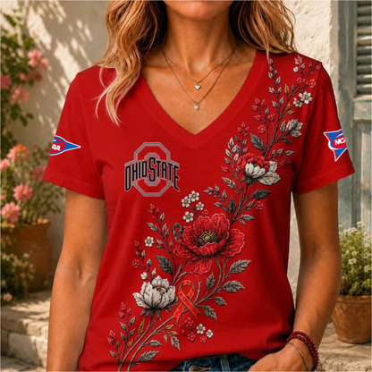 ELITE EDITION - NEW CUSTOMIZED NCAA FBS05 OSB OHIO STATE BUCKEYES V-NECK FEMALE SHIRT