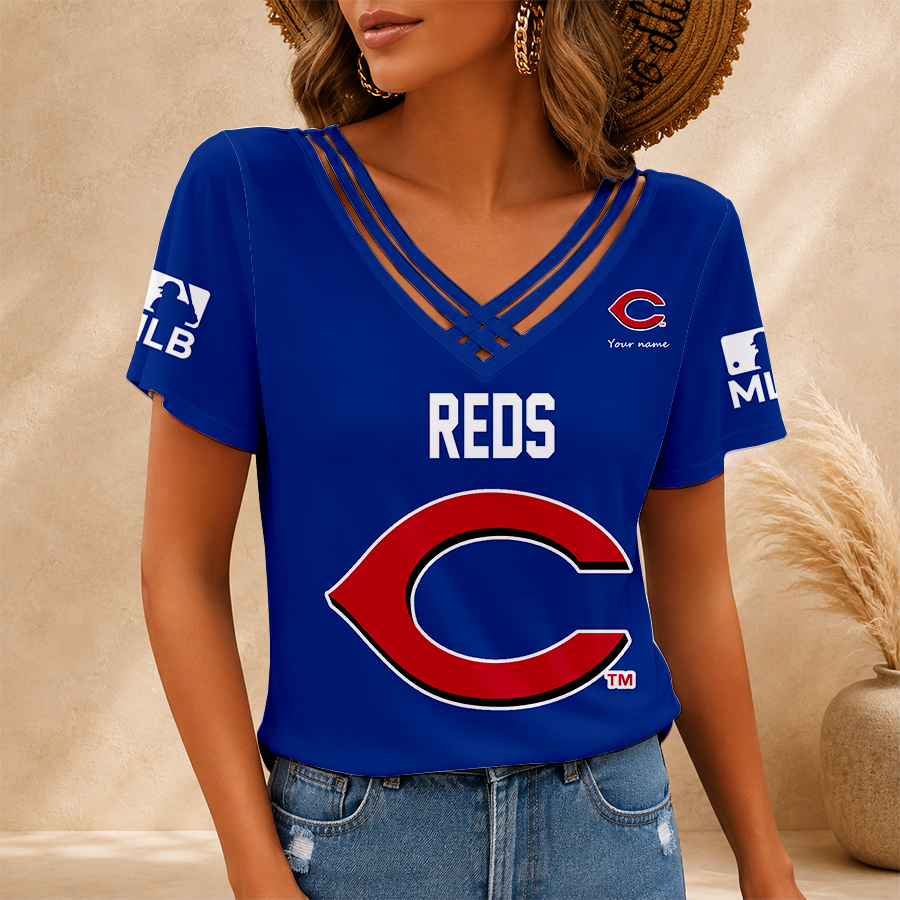 [FLASH SALE] NEW CUSTOMIZED MLB05 CRS CINCINNATI REDS V-NECK SHIRT