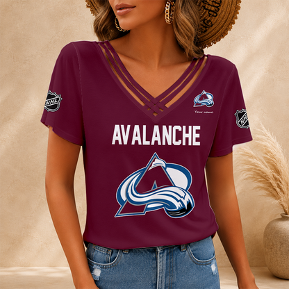 [SUPER SALE] NEW CUSTOMIZED NHL05 CAL COLORADO AVALANCHE V-NECK SHIRT