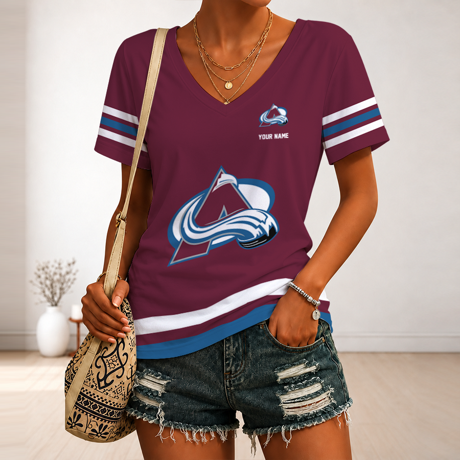[SUPER SALE] NEW CUSTOMIZED NHL05 CAL COLORADO AVALANCHE V-NECK FEMALE SHIRT