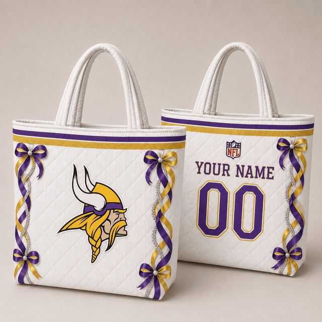 SPECIAL EDITION - NEW CUSTOMIZED NFL05 MVK MINNESOTA VIKINGS QUILTED TOTE BAG