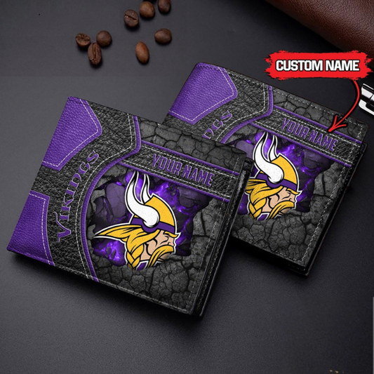 VIRAL SALE - NEW CUSTOMIZED NFL05 MVK MINNESOTA VIKINGS LEATHER WALLET
