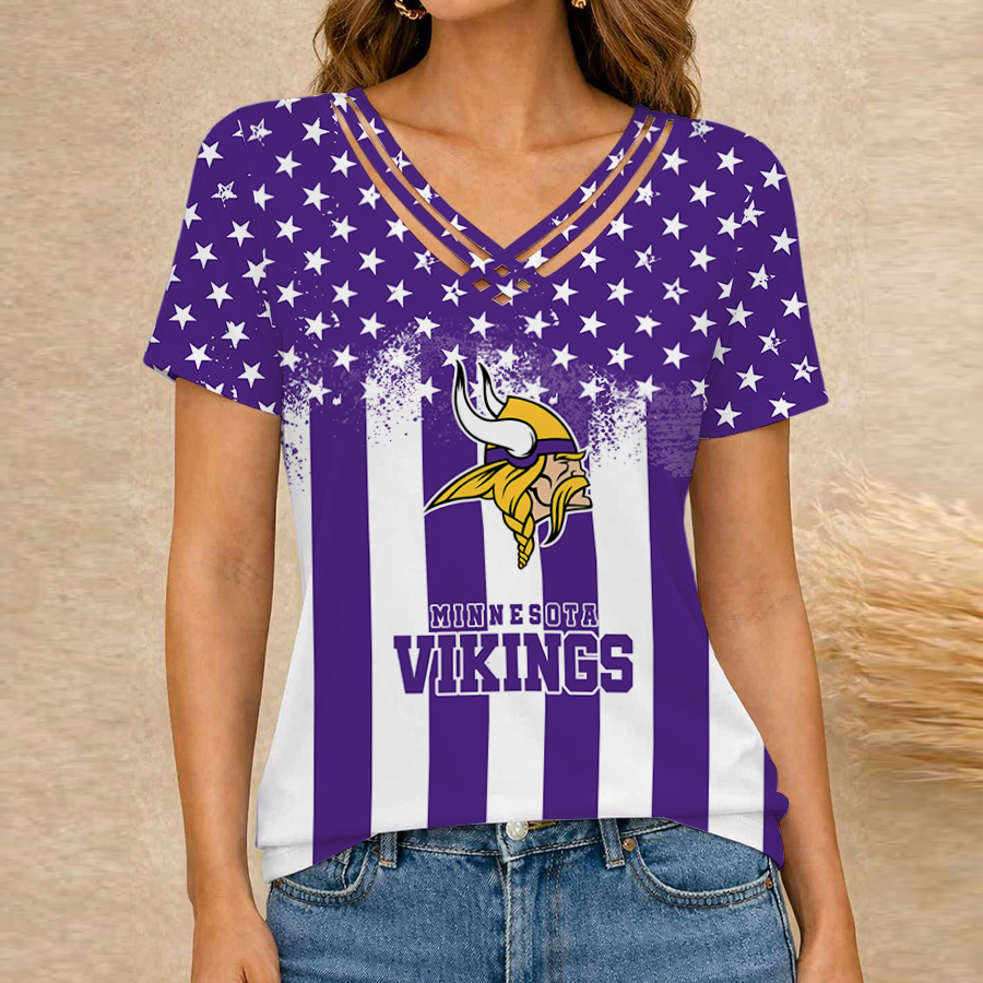 [SPECIAL OFFER] NEW CUSTOMIZED NFL05 MVK MINNESOTA VIKINGS V-NECK SHIRT