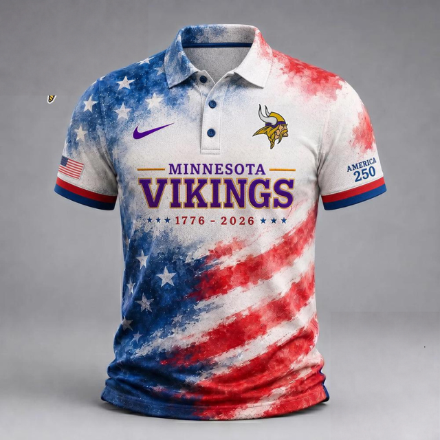 MEGA SALE - NEW CUSTOMIZED NFL05 MVK MINNESOTA VIKINGS USA 250TH ANNIVERSARY POLO SHIRT, ZIP POLO SHIRT & T-SHIRTS