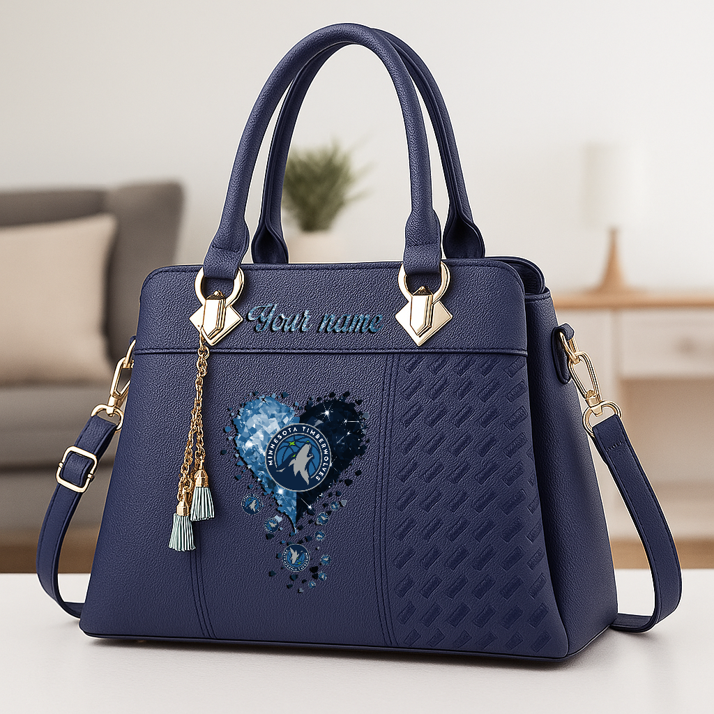 LIMITED EDITION - NEW CUSTOMIZED NBA05 MTW MINNESOTA TIMBERWOLVES ZIP HANDBAG MULTICOLOR