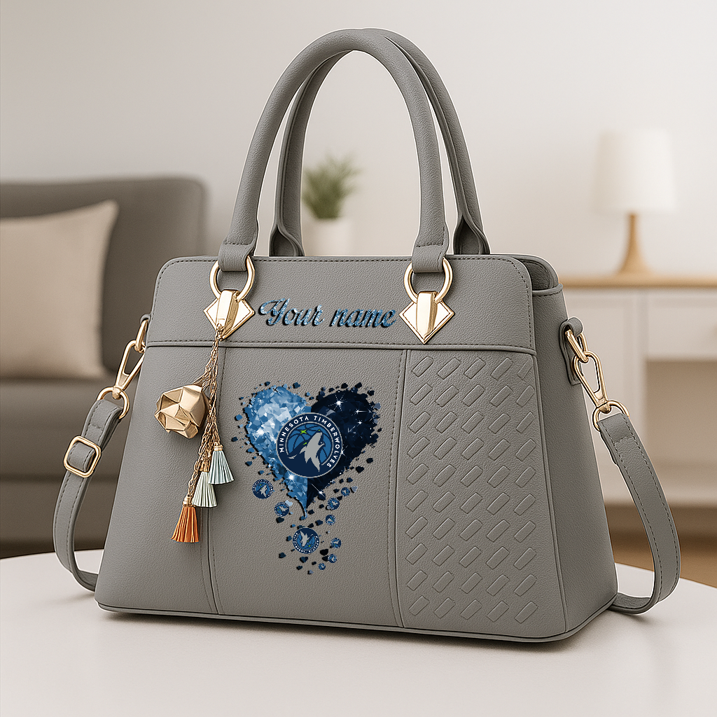 LIMITED EDITION - NEW CUSTOMIZED NBA05 MTW MINNESOTA TIMBERWOLVES ZIP HANDBAG MULTICOLOR