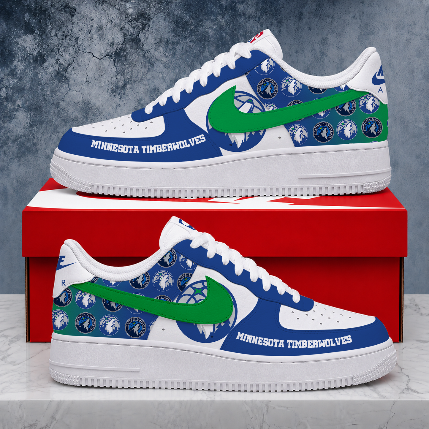 LIMITED EDITION - NEW CUSTOMIZED NBA05 MTW MINNESOTA TIMBERWOLVES AF1 SNEAKERS