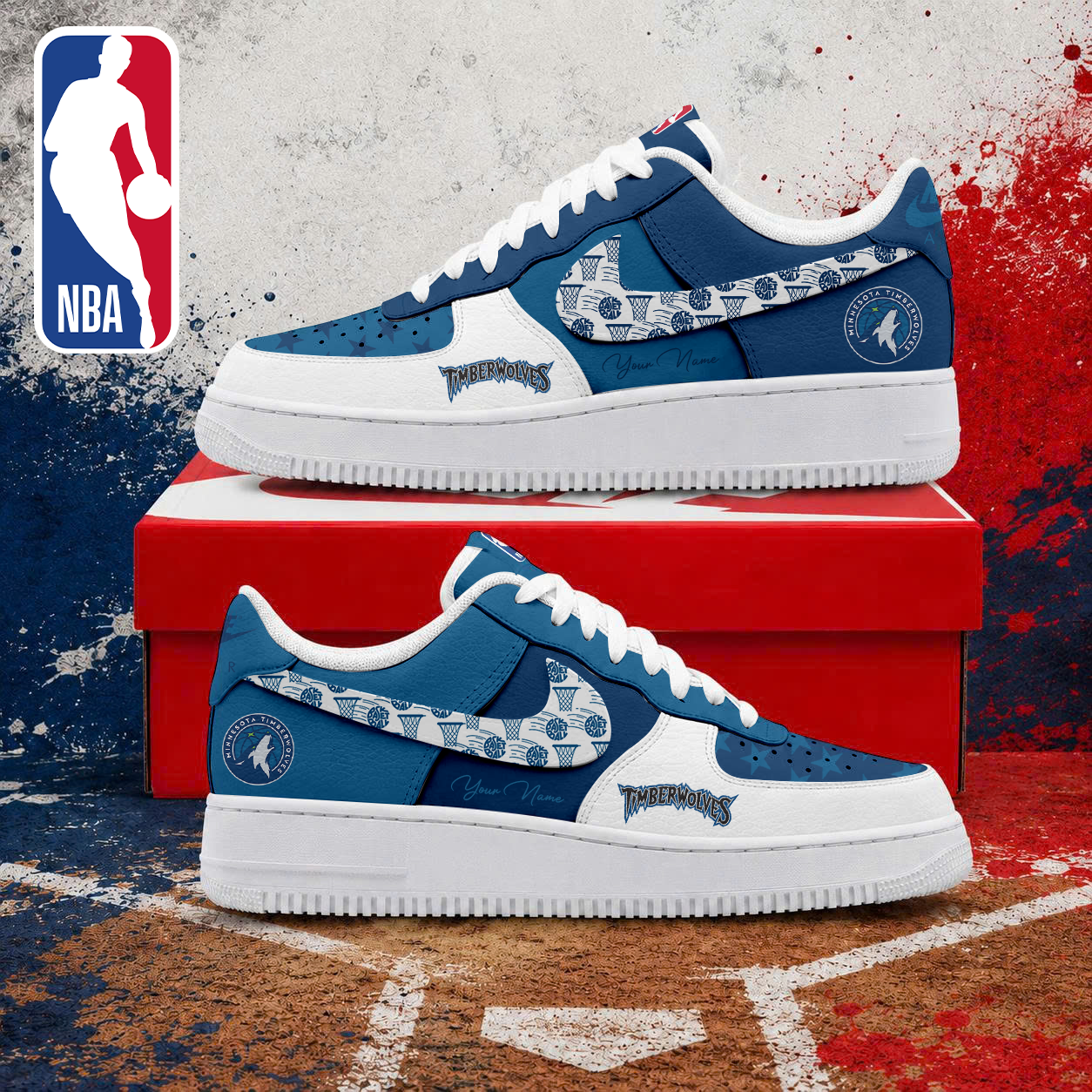LIMITED EDITION - NEW CUSTOMIZED NBA05 MTW MINNESOTA TIMBERWOLVES AF1 SNEAKERS