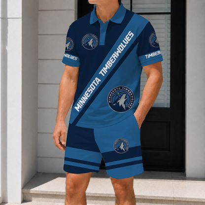 LIMITED EDITION - NEW CUSTOMIZED NBA05 MTW MINNESOTA TIMBERWOLVES POLO SHIRT & SHORT PANTS SET