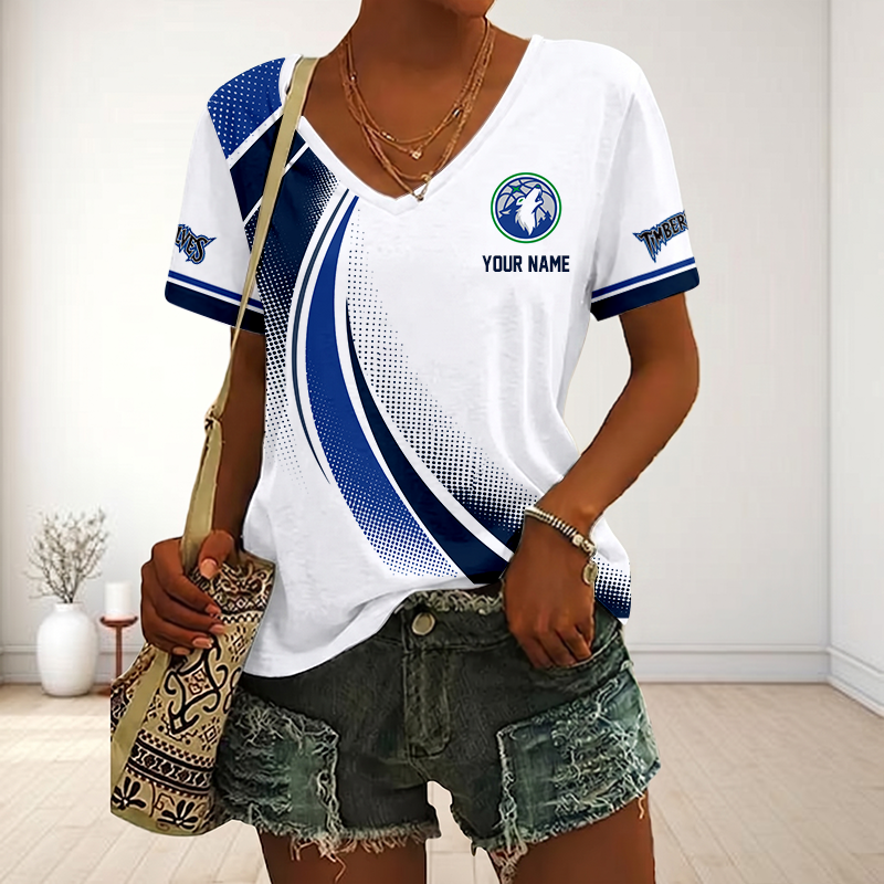 FINAL SALE - NEW CUSTOMIZED NBA05 MTW MINNESOTA TIMBERWOLVES V-NECK FEMALE SHIRT