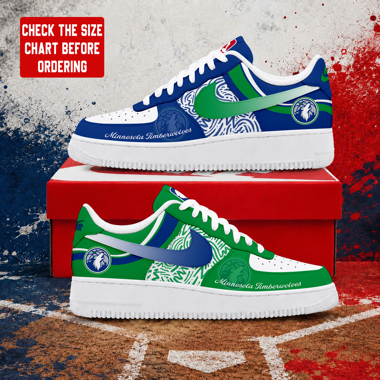 VIRAL EDITION - NEW CUSTOMIZED NBA05 MTW MINNESOTA TIMBERWOLVES AF1 SNEAKERS