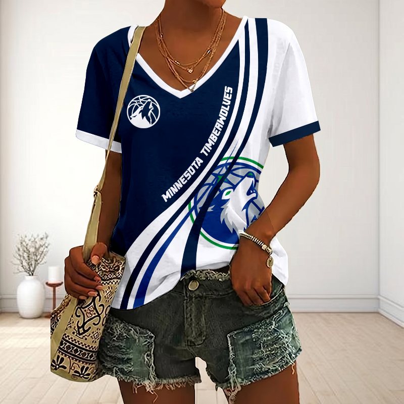 LIMITED EDITION - NEW CUSTOMIZED NBA05 MTW MINNESOTA TIMBERWOLVES V-NECK FEMALE SHIRT