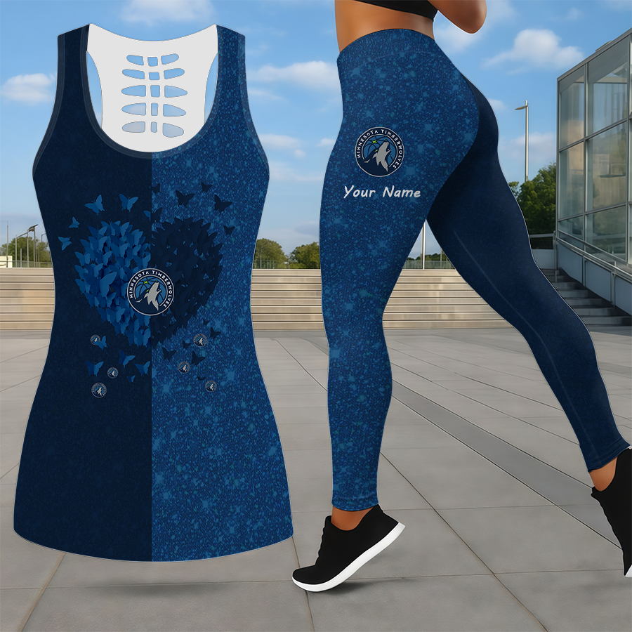LIMITED EDITION - NEW CUSTOMIZED NBA05 MTW MINNESOTA TIMBERWOLVES LEGGINGS & HOLLOW TANK TOP SET
