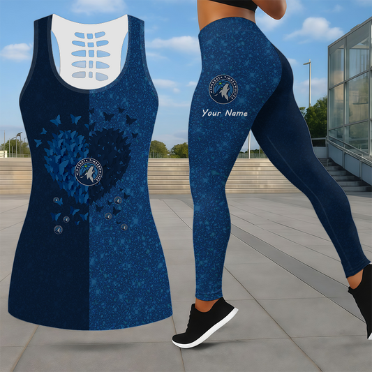 LIMITED EDITION - NEW CUSTOMIZED NBA05 MTW MINNESOTA TIMBERWOLVES LEGGINGS & HOLLOW TANK TOP SET