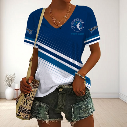 LIMITED EDITION - NEW CUSTOMIZED NBA05 MTW MINNESOTA TIMBERWOLVES V-NECK FEMALE SHIRT