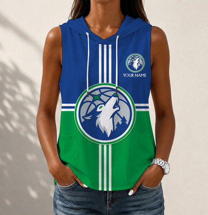 LIMITED EDITION - NEW CUSTOMIZED NBA05 MTW MINNESOTA TIMBERWOLVES WOMEN'S SLEEVELESS HOODED POCKET TANK TOP