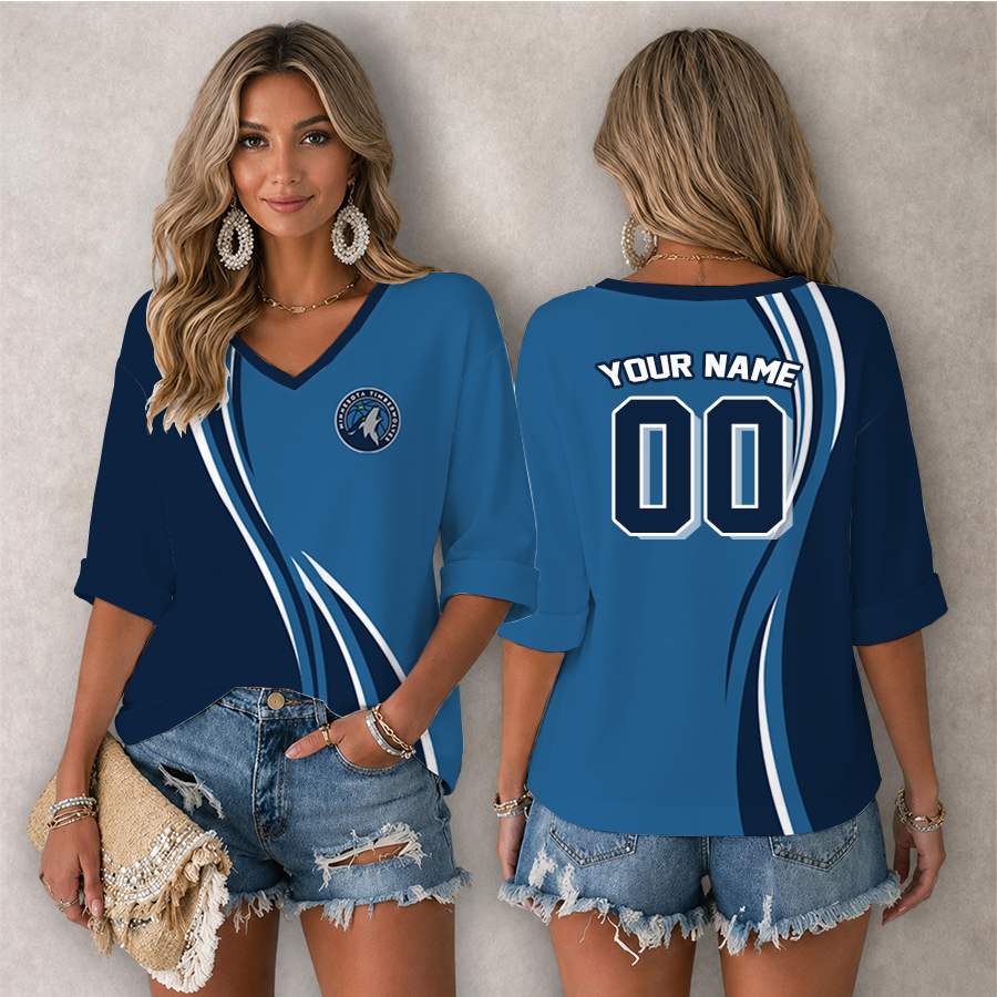 LIMITED EDITION - NEW CUSTOMIZED NBA05 MTW MINNESOTA TIMBERWOLVES WOMEN'S HEART V-NECK LONG SLEEVE SHIRT
