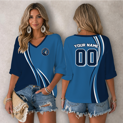 LIMITED EDITION - NEW CUSTOMIZED NBA05 MTW MINNESOTA TIMBERWOLVES WOMEN'S HEART V-NECK LONG SLEEVE SHIRT