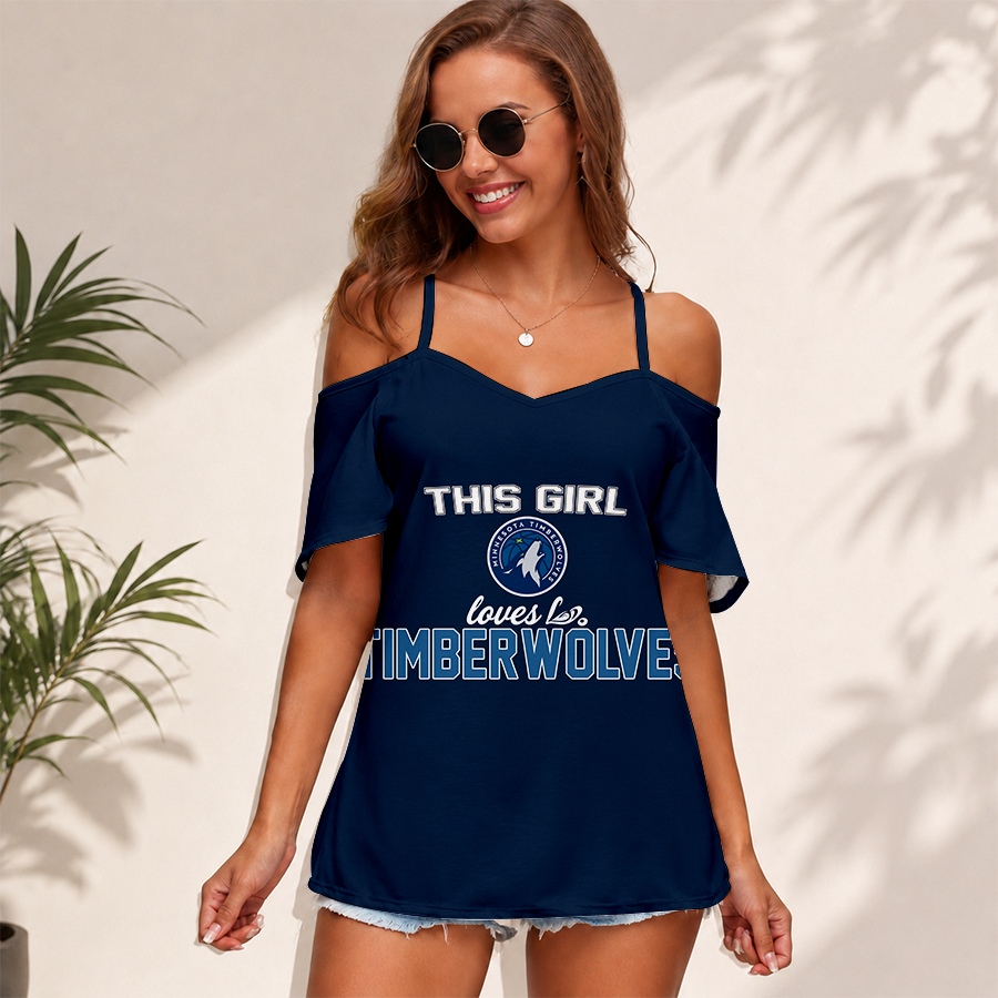 [HOT DEAL] NEW CUSTOMIZED NBA05 MTW MINNESOTA TIMBERWOLVES WOMEN'S STRAPPY OFF-SHOULDER TOP