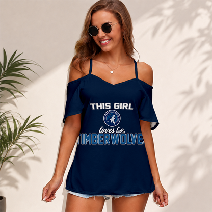 [HOT DEAL] NEW CUSTOMIZED NBA05 MTW MINNESOTA TIMBERWOLVES WOMEN'S STRAPPY OFF-SHOULDER TOP