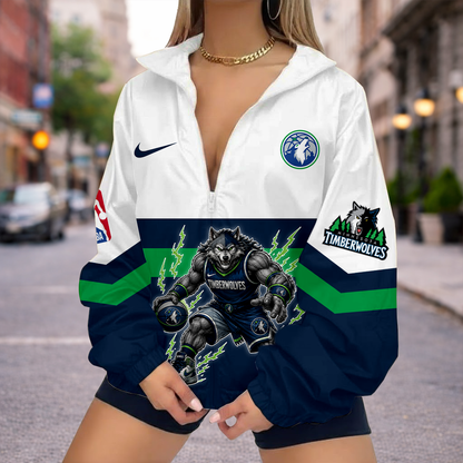 VIRAL EDITION - NEW CUSTOMIZED NBA05 MTW MINNESOTA TIMBERWOLVES V-NECK ZIPPER SWEATSHIRT JACKET