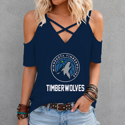 LIMITED EDITION - NEW CUSTOMIZED NBA05 MTW MINNESOTA TIMBERWOLVES CRISS CROSS V-NECK TOP