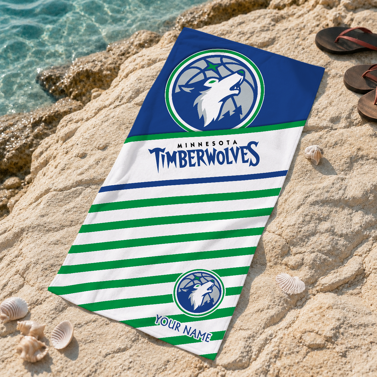LIMITED EDITION - NEW CUSTOMIZED NBA05 MTW MINNESOTA TIMBERWOLVES BEACH TOWEL FOR FAN