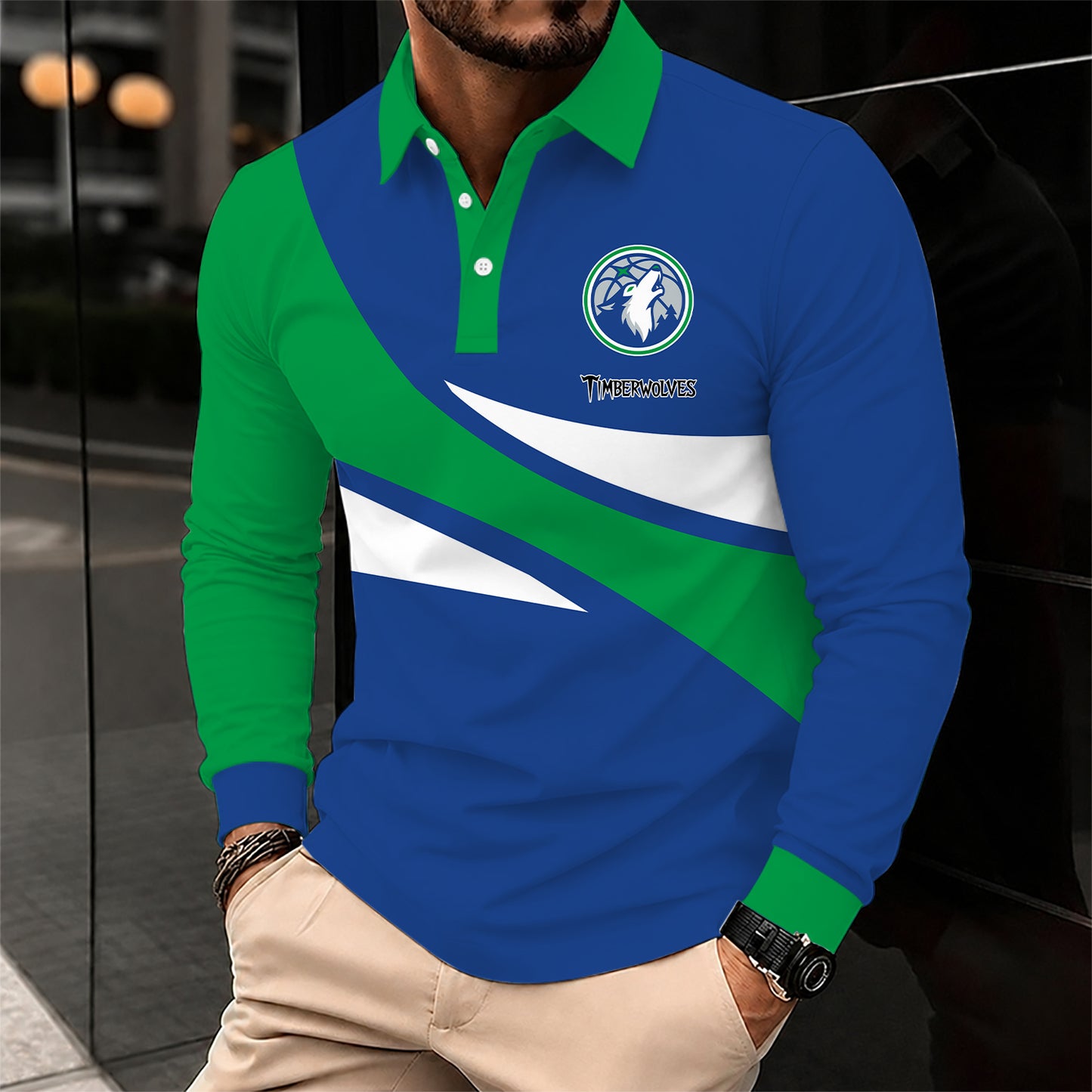 [HOT DEAL] NEW CUSTOMIZED NBA05 MTW MINNESOTA TIMBERWOLVES MEN LONG SLEEVE POLO