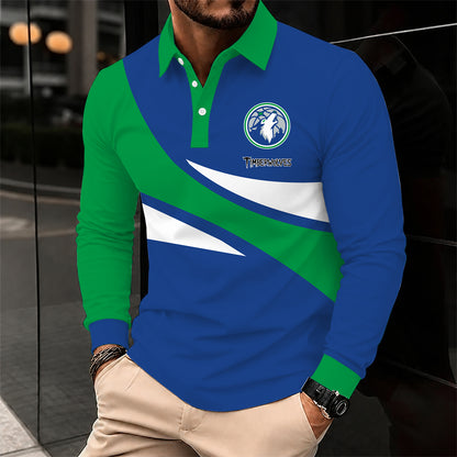 [HOT DEAL] NEW CUSTOMIZED NBA05 MTW MINNESOTA TIMBERWOLVES MEN LONG SLEEVE POLO