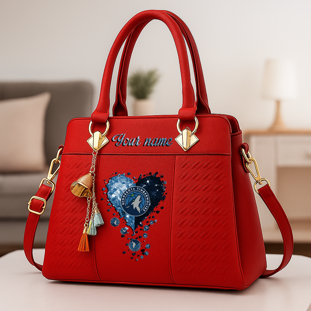 LIMITED EDITION - NEW CUSTOMIZED NBA05 MTW MINNESOTA TIMBERWOLVES ZIP HANDBAG MULTICOLOR
