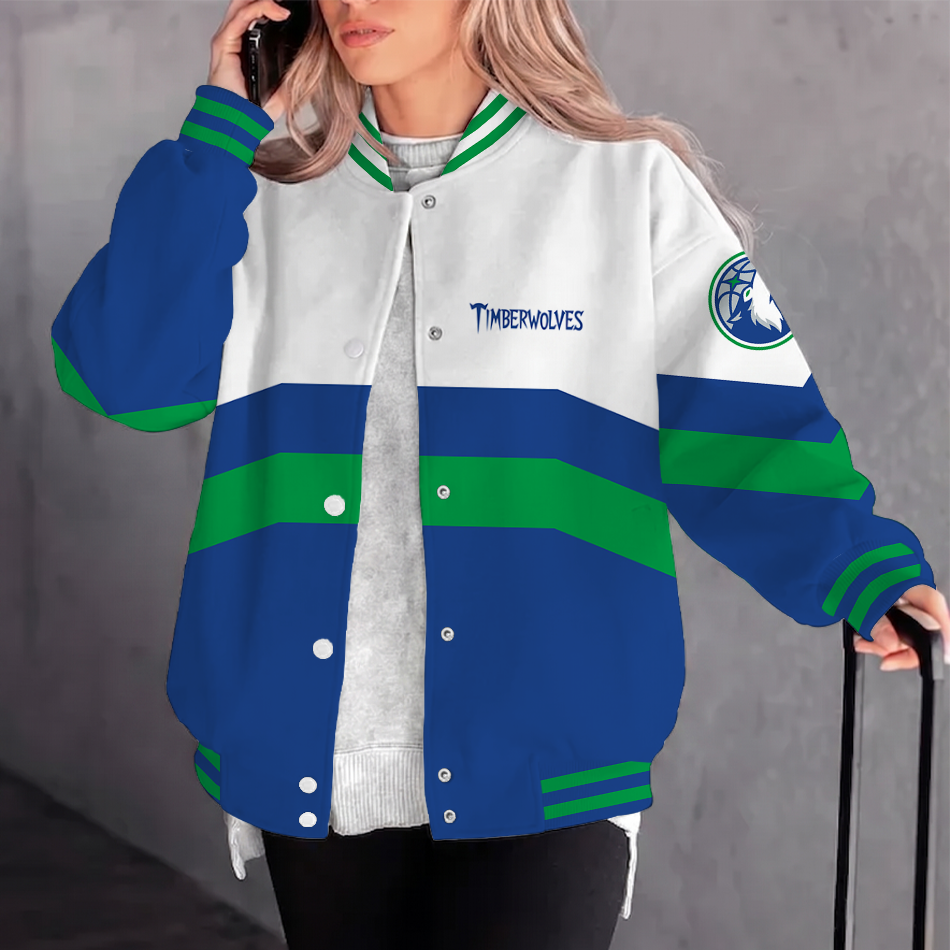[HOT DEAL] NEW CUSTOMIZED NBA05 MTW MINNESOTA TIMBERWOLVES BASEBALL JACKET, SATIN VARSITY JACKET