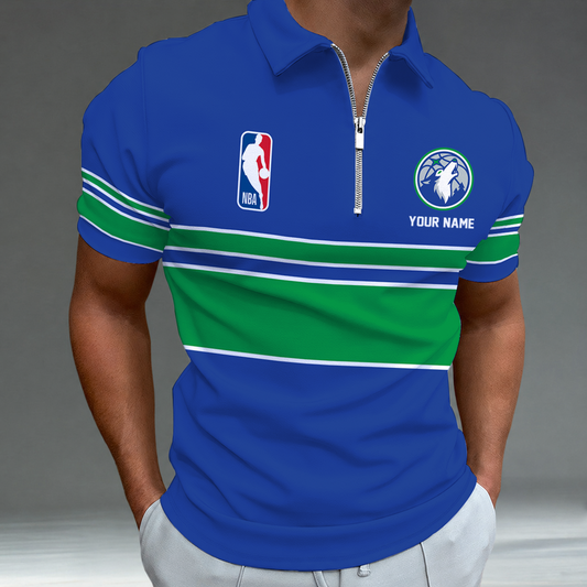 [HOT DEAL] NEW CUSTOMIZED NBA05 MTW MINNESOTA TIMBERWOLVES ZIP POLO SHIRT