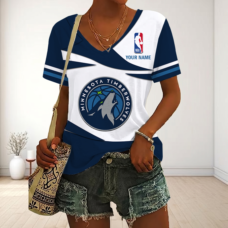 LIMITED EDITION - NEW CUSTOMIZED NBA05 MTW MINNESOTA TIMBERWOLVES V-NECK FEMALE SHIRT