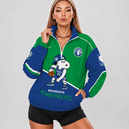 [HOT DEAL] NEW CUSTOMIZED NBA05 MTW MINNESOTA TIMBERWOLVES V-NECK ZIPPER SWEATSHIRT JACKET