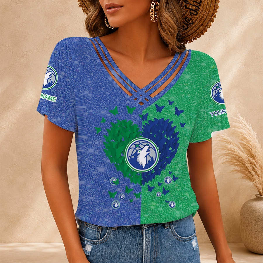 LIMITED EDITION - NEW CUSTOMIZED NBA05 MTW MINNESOTA TIMBERWOLVES V-NECK SHIRT