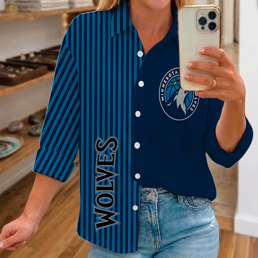 LIMITED EDITION - NEW CUSTOMIZED NBA05 MTW MINNESOTA TIMBERWOLVES WOMEN CASUAL SHIRT FOR FAN