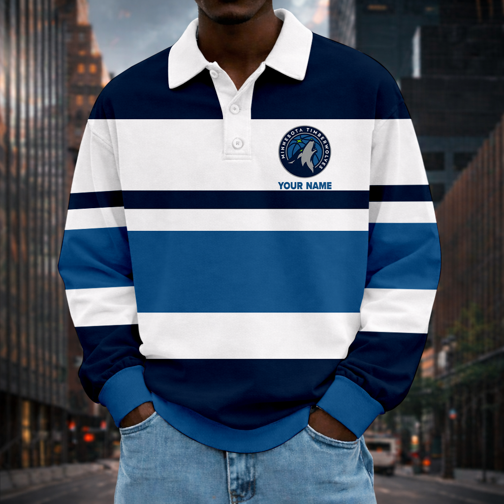 LIMITED EDITION - NEW CUSTOMIZED NBA05 MTW MT TIMBERWOLVE MEN LONG SLEEVE POLO