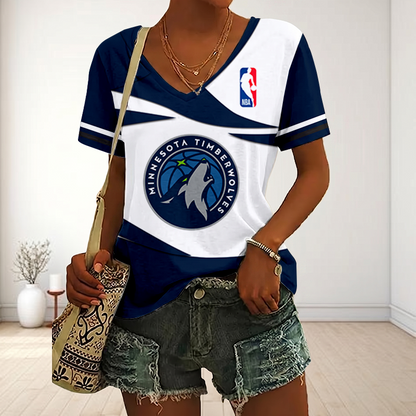 LIMITED EDITION - NEW CUSTOMIZED NBA05 MTW MINNESOTA TIMBERWOLVES V-NECK FEMALE SHIRT