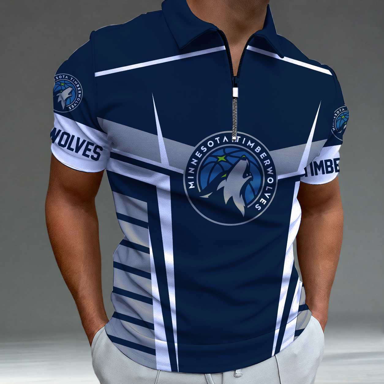 [HOT DEAL] NEW CUSTOMIZED NBA05 MTW MINNESOTA TIMBERWOLVES ZIP POLO SHIRT