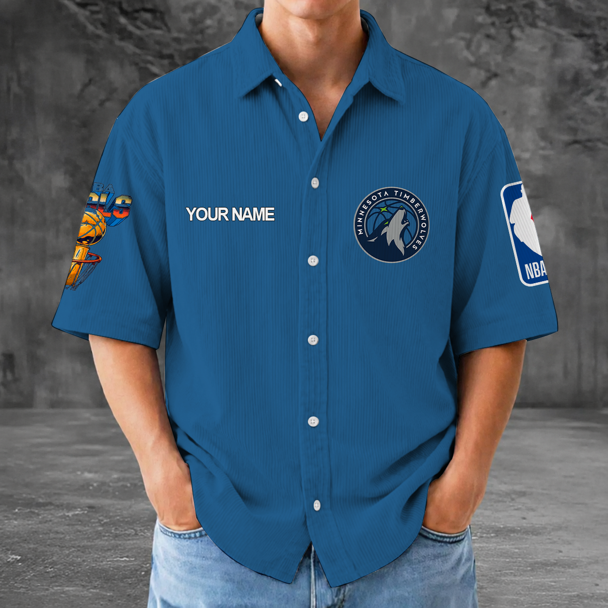 [HOT DEAL] NEW CUSTOMIZED NBA05 MTW MINNESOTA TIMBERWOLVES SEERSUCKER BUTTON SHIRT