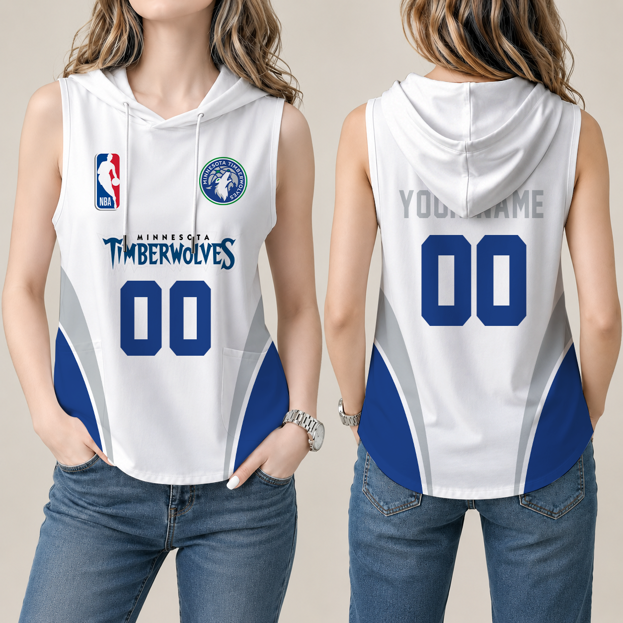 [HOT DEAL] NEW CUSTOMIZED NBA05 MTW MINNESOTA TIMBERWOLVES  WOMEN'S SLEEVELESS HOODED POCKET TANK TOP