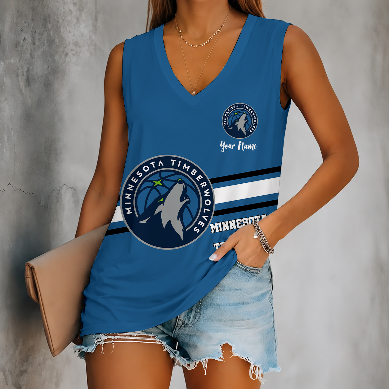 [HOT DEAL] NEW CUSTOMIZED NBA05 MTW MINNESOTA TIMBERWOLVES WOMEN'S V-NECK TANK TOP