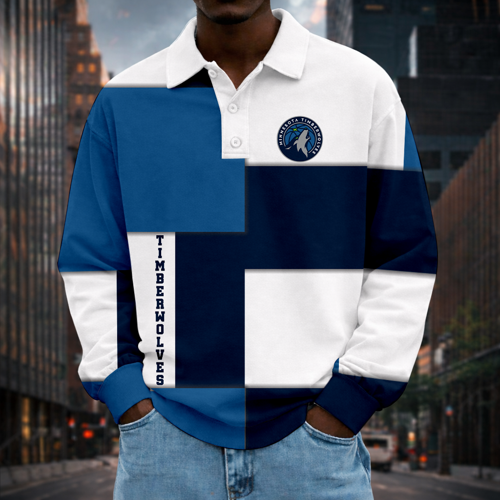 LIMITED EDITION - NEW CUSTOMIZED NBA05 MTW MINNESOTA TIMBERWOLVE MEN LONG SLEEVE POLO