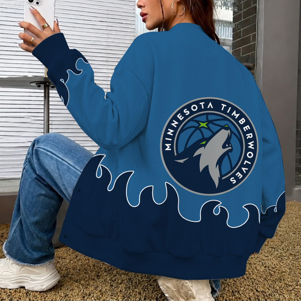 LIMITED EDITION - NEW CUSTOMIZED NBA05 MTW MINNESOTA TIMBERWOLVES BASEBALL JACKET, SATIN VARSITY JACKET
